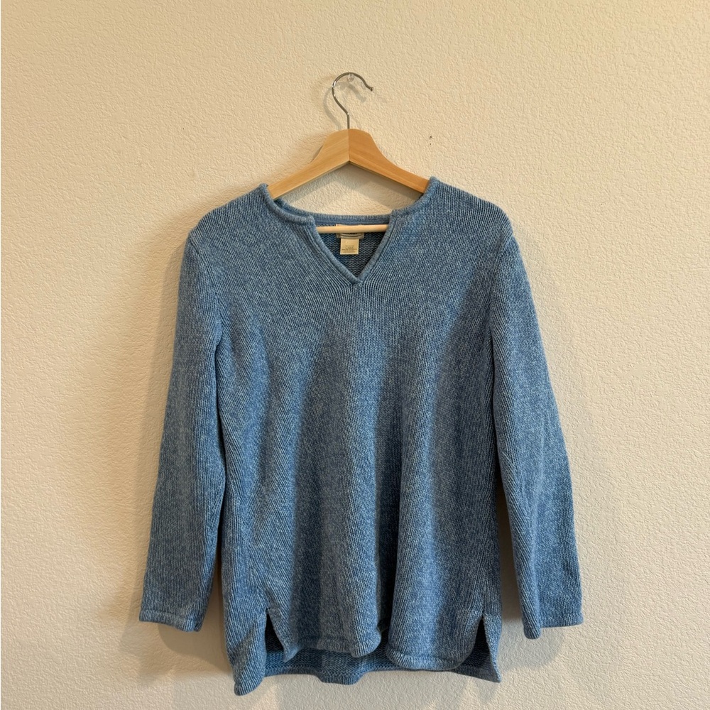L.L. Bean Women's Heathered Blue V-Neck Sweater